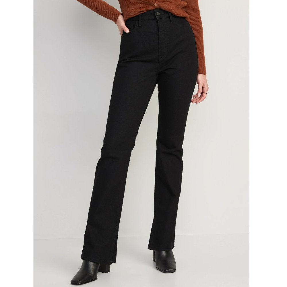 Old Navy Extra High-Rise Kicker Boot-Cut Black Jeans 477341 Smooth Pocket Size 4